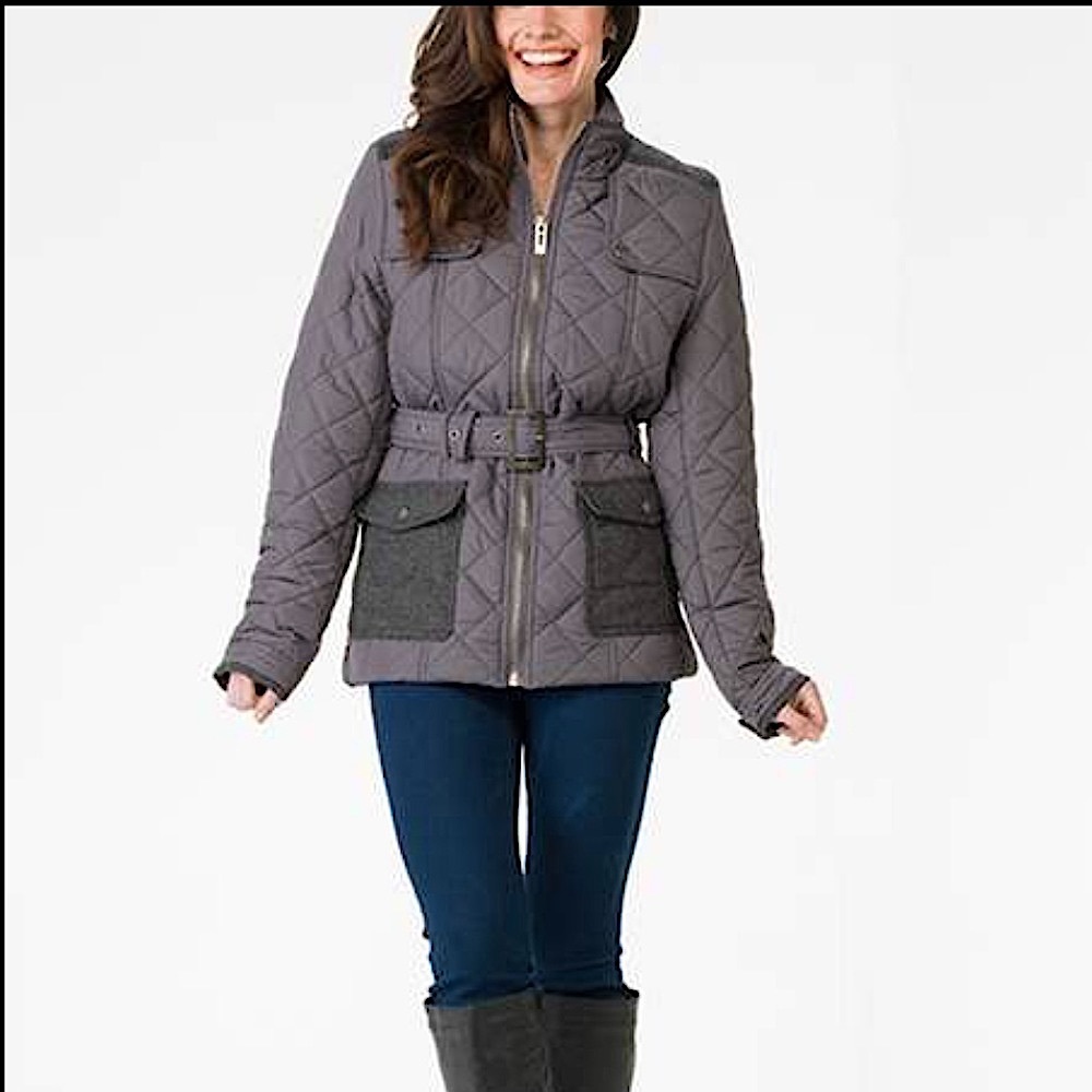 ❄️*NWOT* Oak & Rush Women’s Quilted Belted Winter Grey Puffer Zip Up Jacket